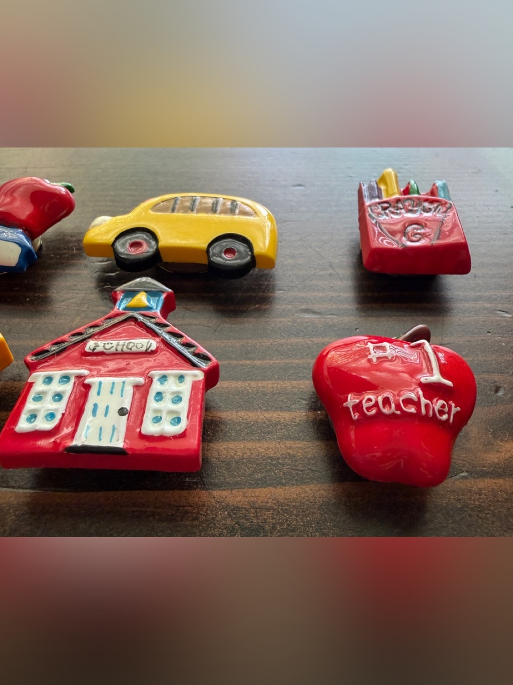 Vintage Teacher Button Covers Set 6 School Bus Apple ABC Back to School - Picture 4 of 7